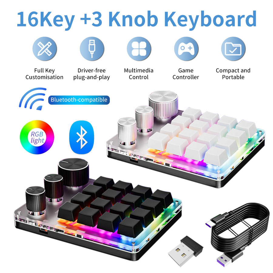 Gaming Keyboard Mini - Bezprzewodowe programowanie Bluetooth Makro Niestandardowe 16