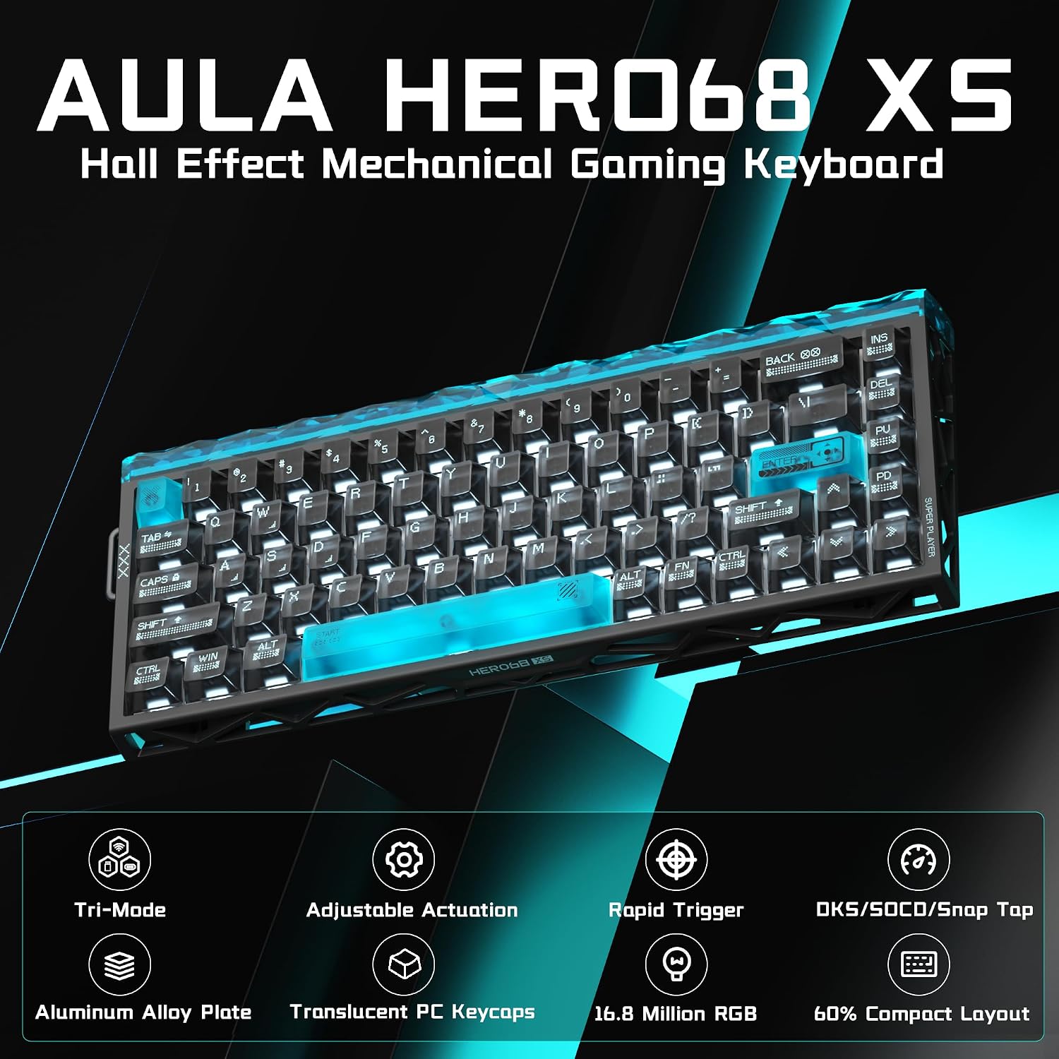 Gaming Keyboard No Rgb - Klawiatura gamingowa AULA HERO 68XS, mechaniczna,